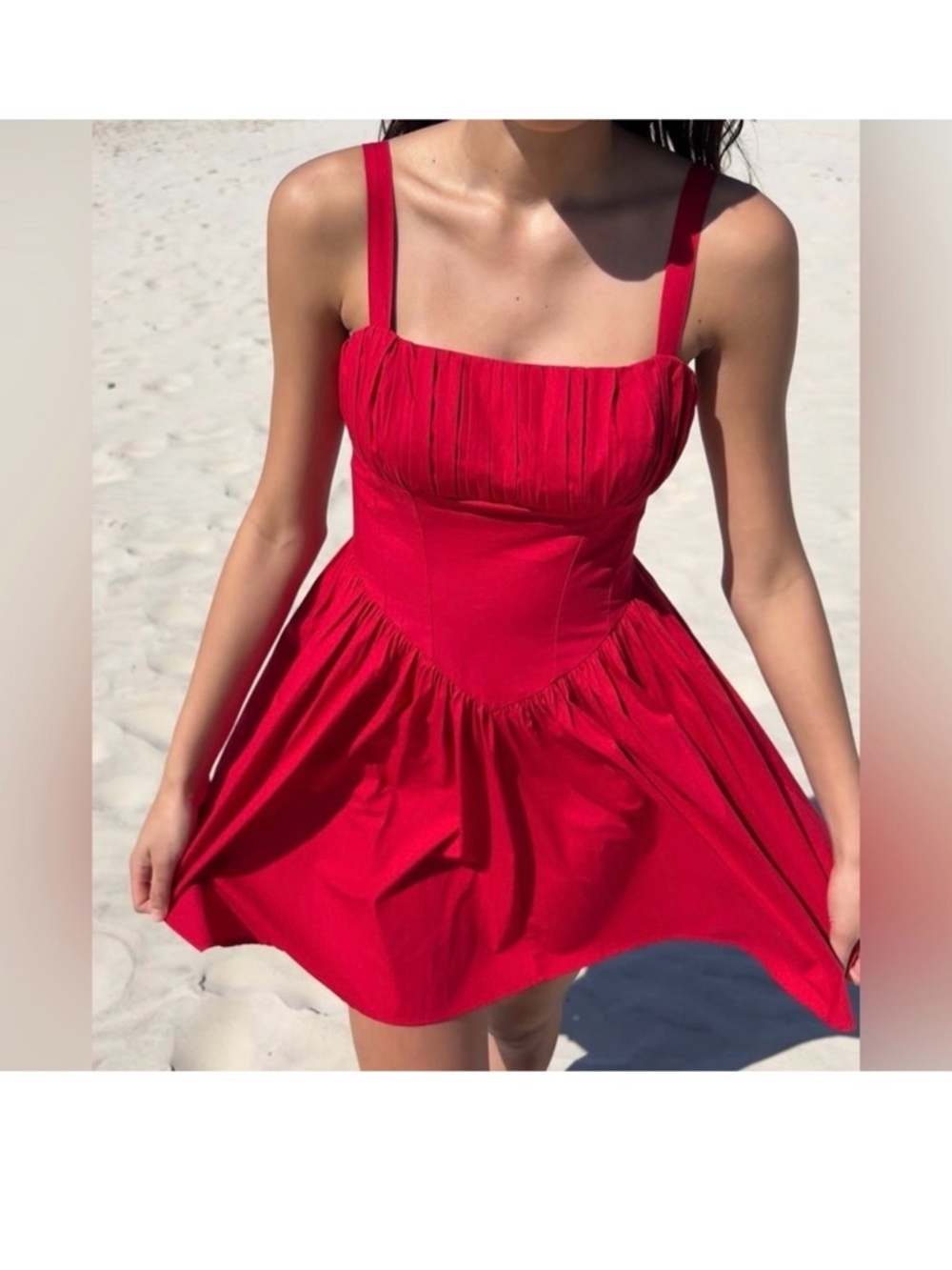 Summer Square-Neck Red Mini Dress